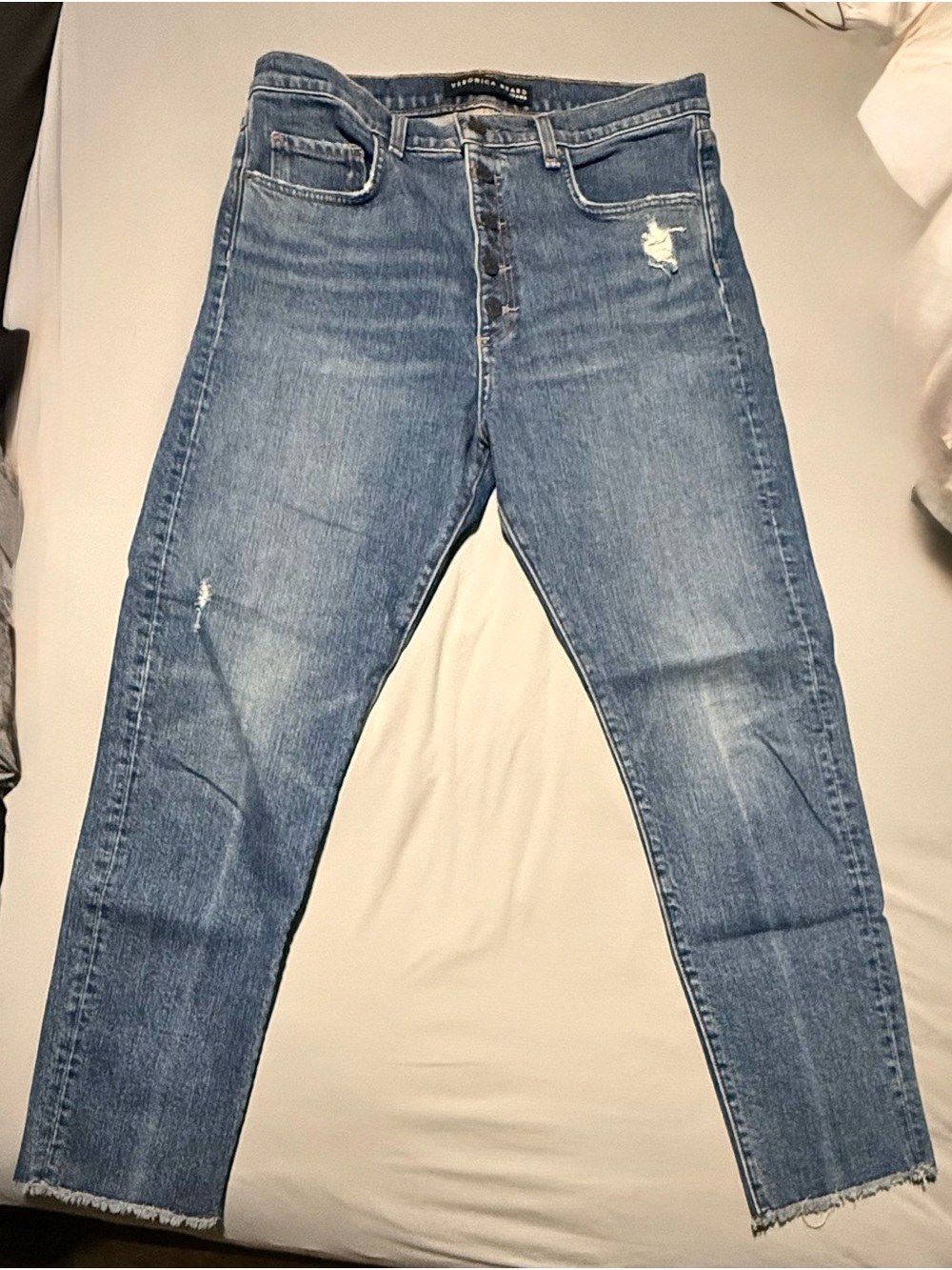 Veronica Beard High-Rise Button-Fly Distressed Skinny Jeans - Light Wash